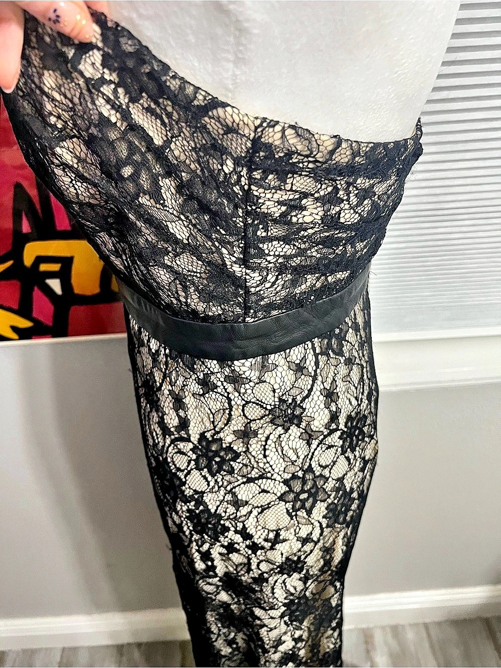 alice + olivia Black And Nude Lace With Leather Zipper Jumpsuit Small - Picture 10 of 16